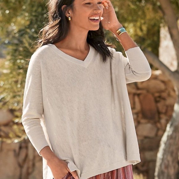 Garnet Hill Sweaters - Linen Oversized V-Neck Sweater Ecru